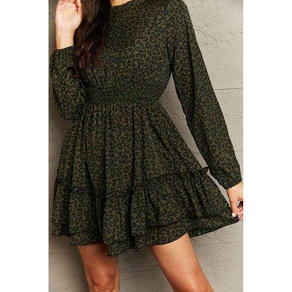 Cupshe Leopard Smocked Waist Long sleeve Dress Size‎ M - Picture 8 of 9